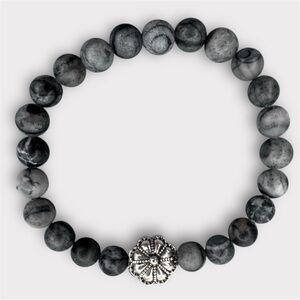 HAND CRAFTED Picasso Gemstone Beaded Stretch Stack Bracelet Sterling Silver Bead